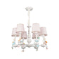 Cartoon Rabbit Resin Pendant Chandelier Kids 5-Head White Hanging Lamp with Tapered Fabric Shade Clearhalo 'Ceiling Lights' 'Chandeliers' Lighting' options 1473460