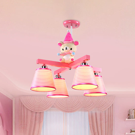 Pink Barrel Semi Mount Lighting Kids 4-Bulb Fabric Close to Ceiling Lamp with Bear Decor Clearhalo 'Ceiling Lights' 'Close To Ceiling Lights' 'Close to ceiling' 'Semi-flushmount' Lighting' 1473468