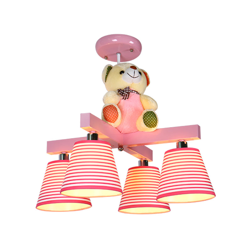 Pink Barrel Semi Mount Lighting Kids 4-Bulb Fabric Close to Ceiling Lamp with Bear Decor Clearhalo 'Ceiling Lights' 'Close To Ceiling Lights' 'Close to ceiling' 'Semi-flushmount' Lighting' 1473470