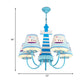 Mediterranean Tapered Fabric Chandelier 5 Bulbs Ceiling Pendant Light in Blue with Boat Pattern Clearhalo 'Ceiling Lights' 'Chandeliers' Lighting' options 1473476