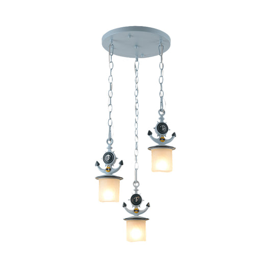 Kids Cylindrical Cluster Pendant Light Opal Glass 3 Bulbs Bedroom Down Lighting in Blue with Round/Linear Canopy Clearhalo 'Ceiling Lights' 'Glass shade' 'Glass' 'Pendant Lights' 'Pendants' Lighting' 1473509