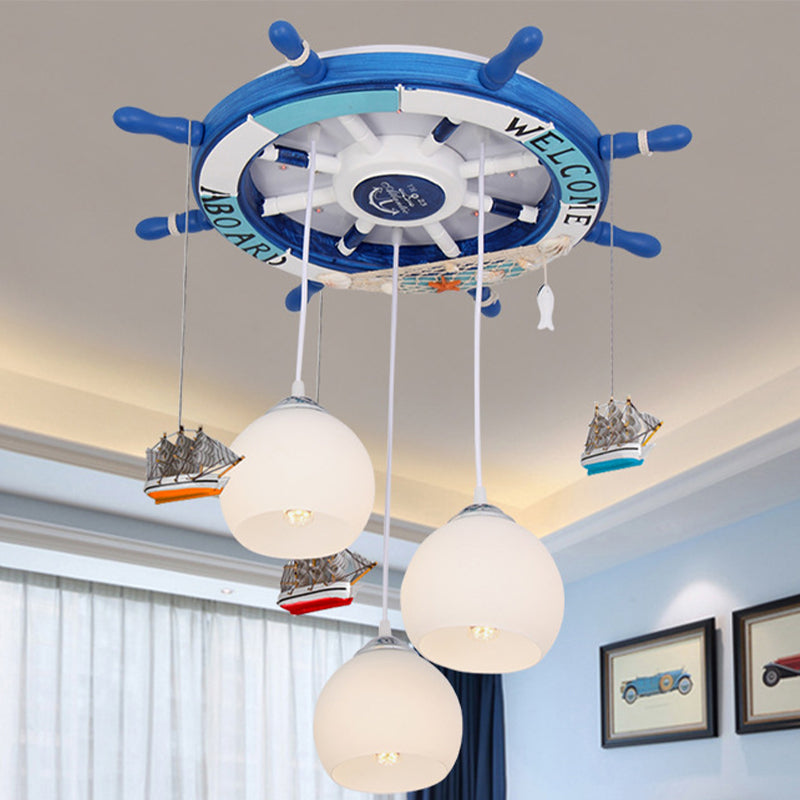 Cream Glass Rudder Cluster Pendant Kids 3-Bulb Light/Dark Blue Hanging Ceiling Light for Living Room Clearhalo 'Ceiling Lights' 'Glass shade' 'Glass' 'Pendant Lights' 'Pendants' Lighting' 1473526