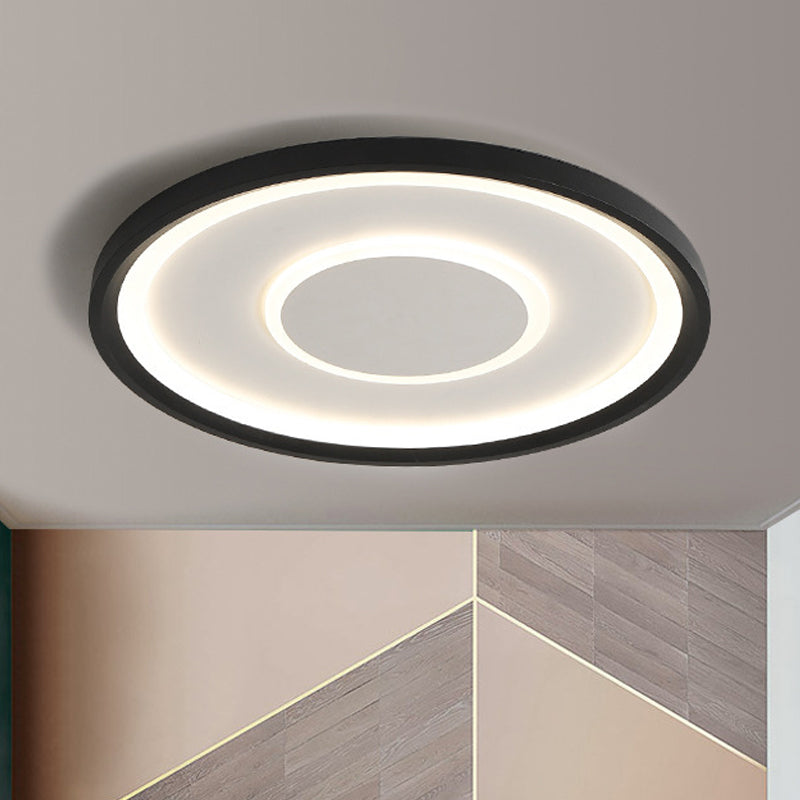 Disk Thin Flush Mount Ceiling Light Nordic Acrylic Bedroom LED Flush Light Fixture in Black, 16"/19.5" Width