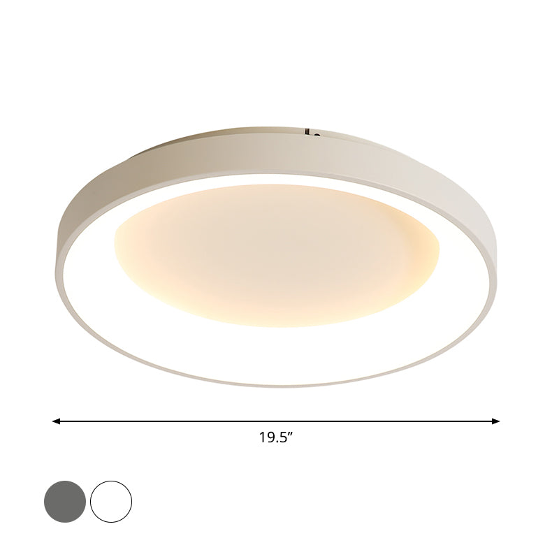 Nordic Style Plate Iron Ceiling Fixture 8.5"/16"/19.5" Wide LED Flush Mount Lamp in Grey/White for Bedroom