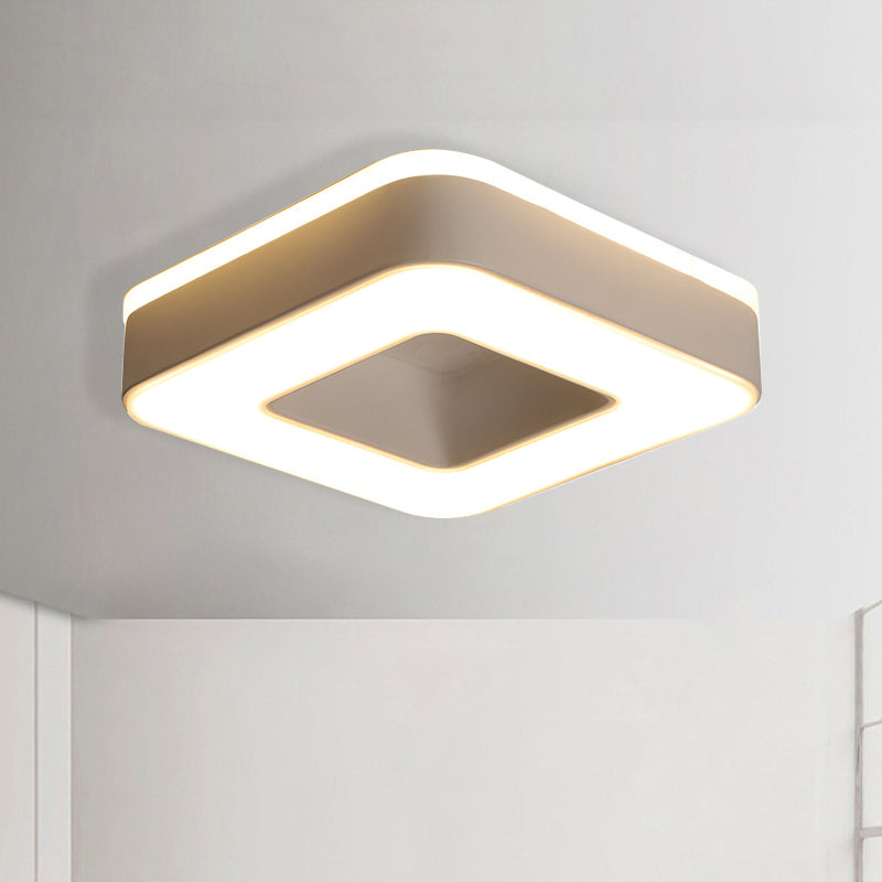 LED Corridor Ceiling Light Simple Black/White Flush Mounted Lamp with Small Square/Round Acrylic Frame, Warm/White Light - White - Square Plate - Clearhalo - 'Ceiling Lights' - 'Close To Ceiling Lights' - 'Close to ceiling' - 'Flush mount' - Lighting' - 1473592