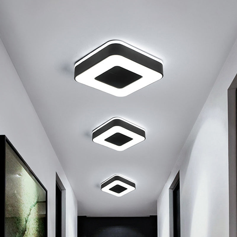 LED Corridor Ceiling Light Simple Black/White Flush Mounted Lamp with Small Square/Round Acrylic Frame, Warm/White Light - Black - Square Plate - Clearhalo - 'Ceiling Lights' - 'Close To Ceiling Lights' - 'Close to ceiling' - 'Flush mount' - Lighting' - 1473597