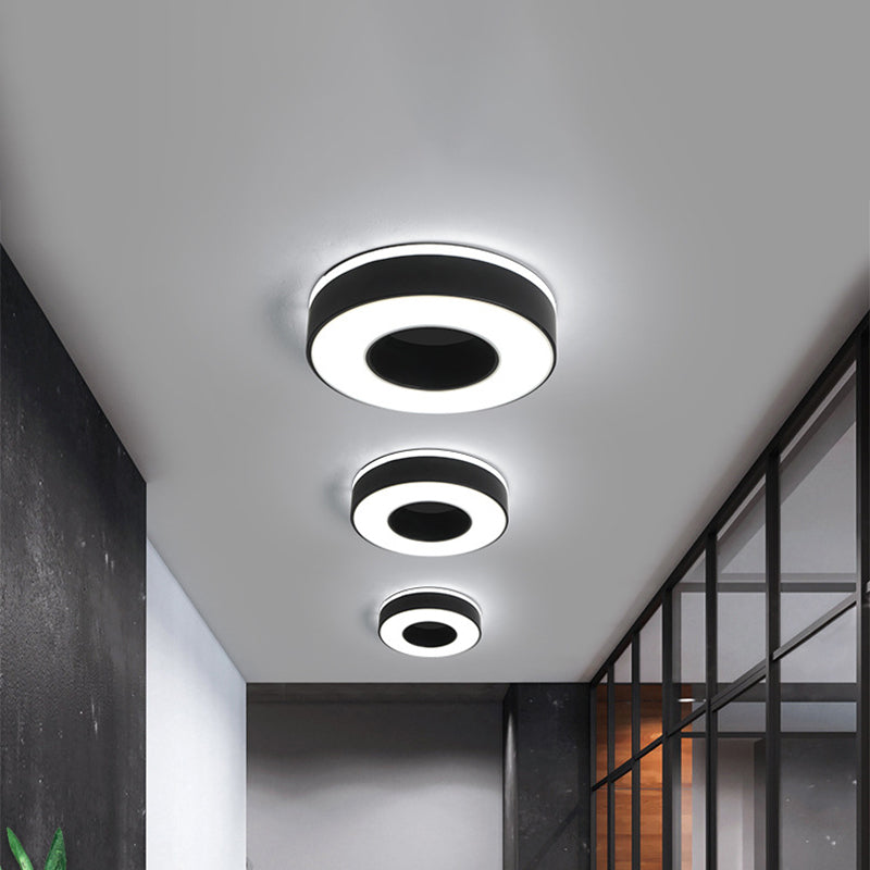 LED Corridor Ceiling Light Simple Black/White Flush Mounted Lamp with Small Square/Round Acrylic Frame, Warm/White Light - Clearhalo - 'Ceiling Lights' - 'Close To Ceiling Lights' - 'Close to ceiling' - 'Flush mount' - Lighting' - 1473607