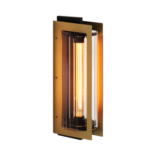 Column Bedroom Wall Light Sconce Colonialist Clear Glass 1-Head Gold Wall Lamp Fixture with Rectangular Frame Clearhalo 'Wall Lamps & Sconces' 'Wall Lights' Lighting' 1473617