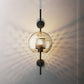 Colonial Sphere Wall Sconce 1 Head Smoke Gray Glass Wall Lighting in Black with Cylinder Wire Mesh Inside, 8"/10" Wide Black 10" Clearhalo 'Wall Lamps & Sconces' 'Wall Lights' Lighting' 1473630