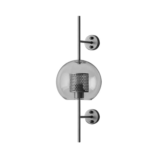 8"/9.5" W Global Bedroom Sconce Light Colonial Clear Glass 1 Light Bronze/Silver Gray Wall Lamp with Inner Cylinder Wire Mesh Clearhalo 'Wall Lamps & Sconces' 'Wall Lights' Lighting' 1473642