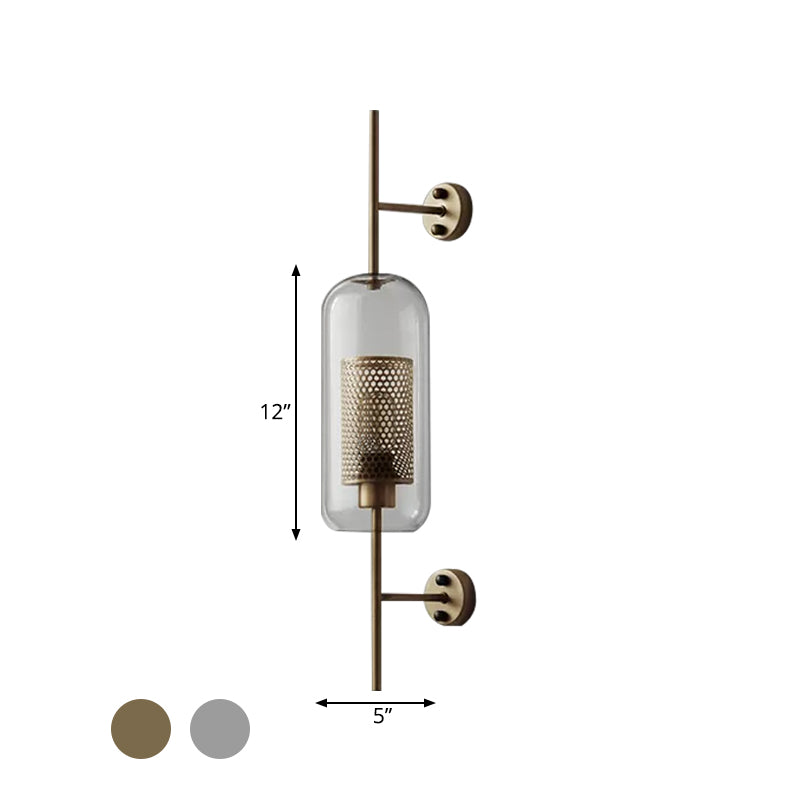 5"/6" W Clear Glass Oval Wall Sconce Colonialism 1 Bulb Bedroom Wall Lighting Fixture with Mesh Screen in Bronze/Silver Gray Clearhalo 'Wall Lamps & Sconces' 'Wall Lights' Lighting' 1473662