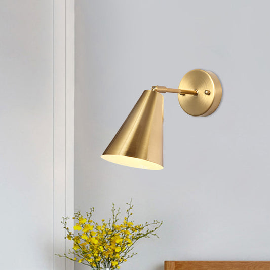 Metal Gold Wall Sconce Lighting Cone 1 Bulb Colonialism Rotatable Wall Mounted Lamp for Bedroom Clearhalo 'Wall Lamps & Sconces' 'Wall Lights' Lighting' 1473677