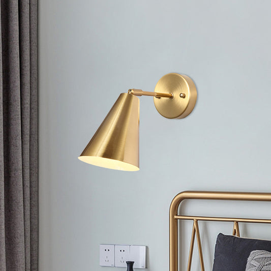 Metal Gold Wall Sconce Lighting Cone 1 Bulb Colonialism Rotatable Wall Mounted Lamp for Bedroom Clearhalo 'Wall Lamps & Sconces' 'Wall Lights' Lighting' 1473678