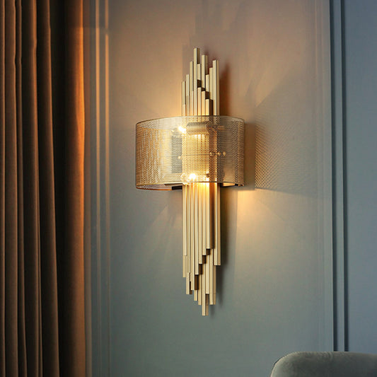 Colonial Linear Wall Lamp Sconce 2 Lights Metal Wall Light Fixture in Gold with Mesh Screen Outside Clearhalo 'Wall Lamps & Sconces' 'Wall Lights' Lighting' 1473707