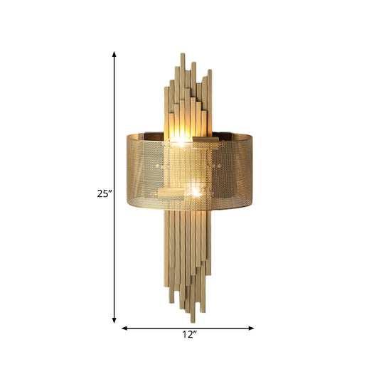 Colonial Linear Wall Lamp Sconce 2 Lights Metal Wall Light Fixture in Gold with Mesh Screen Outside Clearhalo 'Wall Lamps & Sconces' 'Wall Lights' Lighting' 1473710