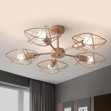Gold 5-Light Semi Flush Mount Colonial Iron Star Cage Close to Ceiling Lighting Fixture for Bedroom