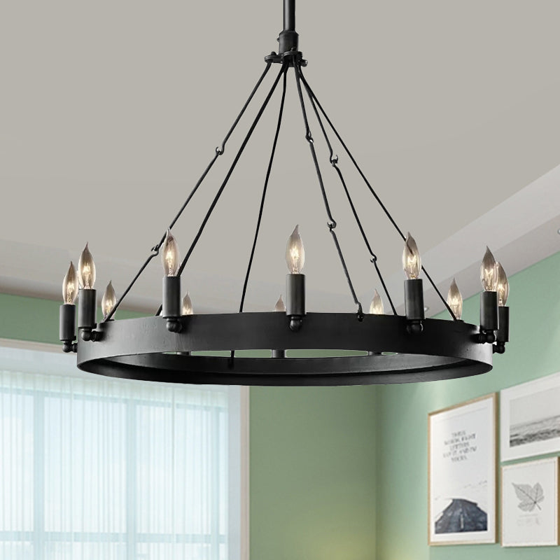12/18-Light Round Hanging Chandelier Traditional Black Metal Pendant Light with Candle Design Clearhalo 'Ceiling Lights' 'Chandeliers' Lighting' options 1473786