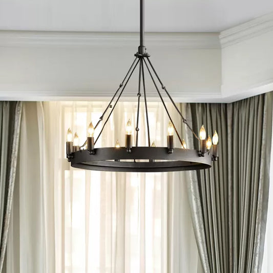 12/18-Light Round Hanging Chandelier Traditional Black Metal Pendant Light with Candle Design Clearhalo 'Ceiling Lights' 'Chandeliers' Lighting' options 1473788