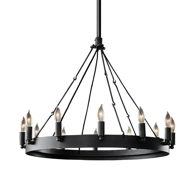 12/18-Light Round Hanging Chandelier Traditional Black Metal Pendant Light with Candle Design Clearhalo 'Ceiling Lights' 'Chandeliers' Lighting' options 1473789