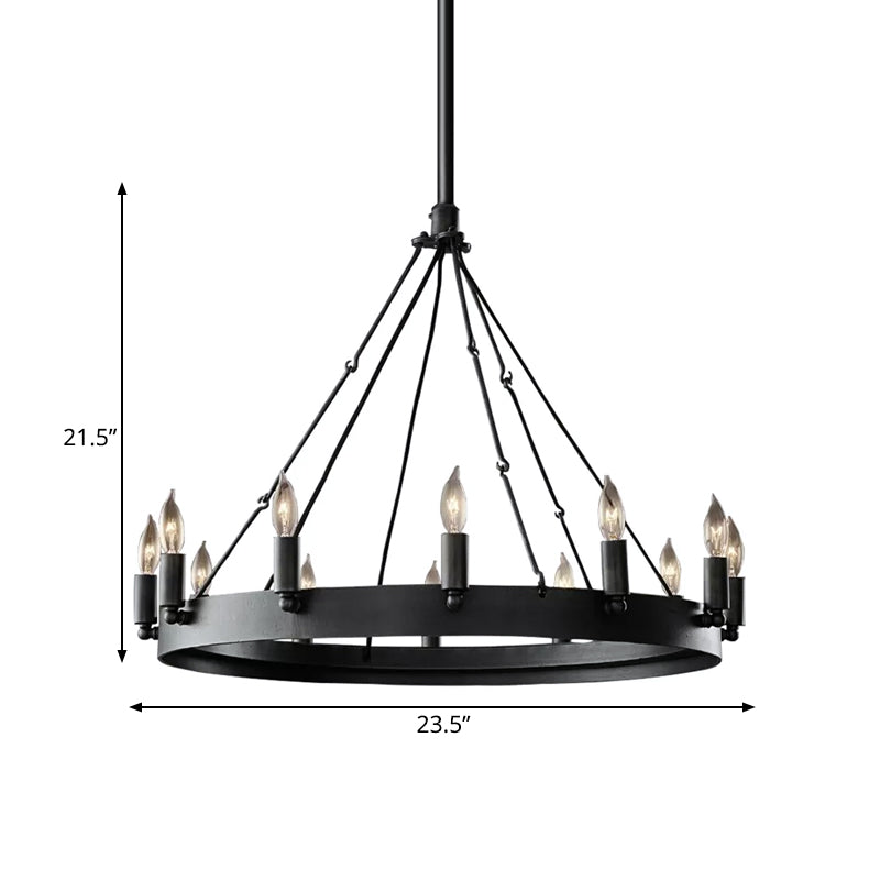 12/18-Light Round Hanging Chandelier Traditional Black Metal Pendant Light with Candle Design Clearhalo 'Ceiling Lights' 'Chandeliers' Lighting' options 1473790