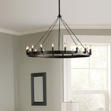 12/18-Light Round Hanging Chandelier Traditional Black Metal Pendant Light with Candle Design Clearhalo 'Ceiling Lights' 'Chandeliers' Lighting' options 1473793