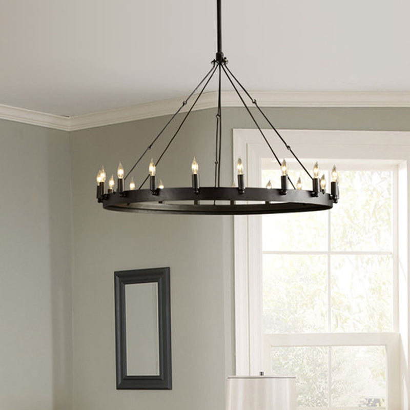 12/18-Light Round Hanging Chandelier Traditional Black Metal Pendant Light with Candle Design 18 Black Clearhalo 'Ceiling Lights' 'Chandeliers' Lighting' options 1473793_e13b0d86-b47e-467d-8e70-71d7251e94ad