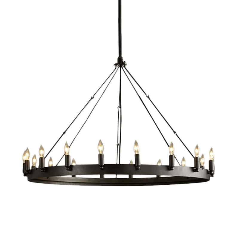 12/18-Light Round Hanging Chandelier Traditional Black Metal Pendant Light with Candle Design Clearhalo 'Ceiling Lights' 'Chandeliers' Lighting' options 1473794