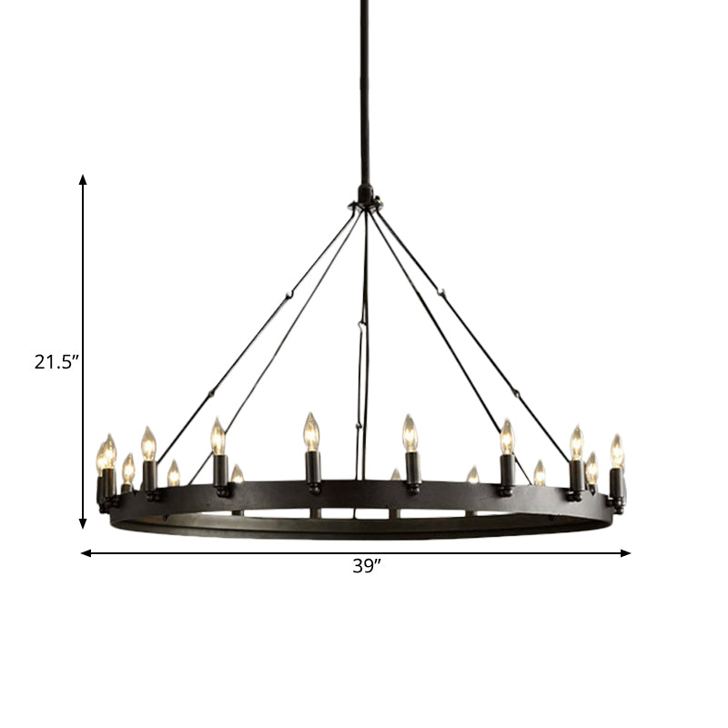12/18-Light Round Hanging Chandelier Traditional Black Metal Pendant Light with Candle Design Clearhalo 'Ceiling Lights' 'Chandeliers' Lighting' options 1473795