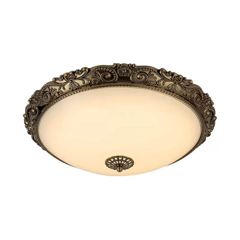 Brass Domed Ceiling Lamp Traditional White Glass 12"/16"/19.5" W LED Bedroom Flush Mount Lighting Fixture