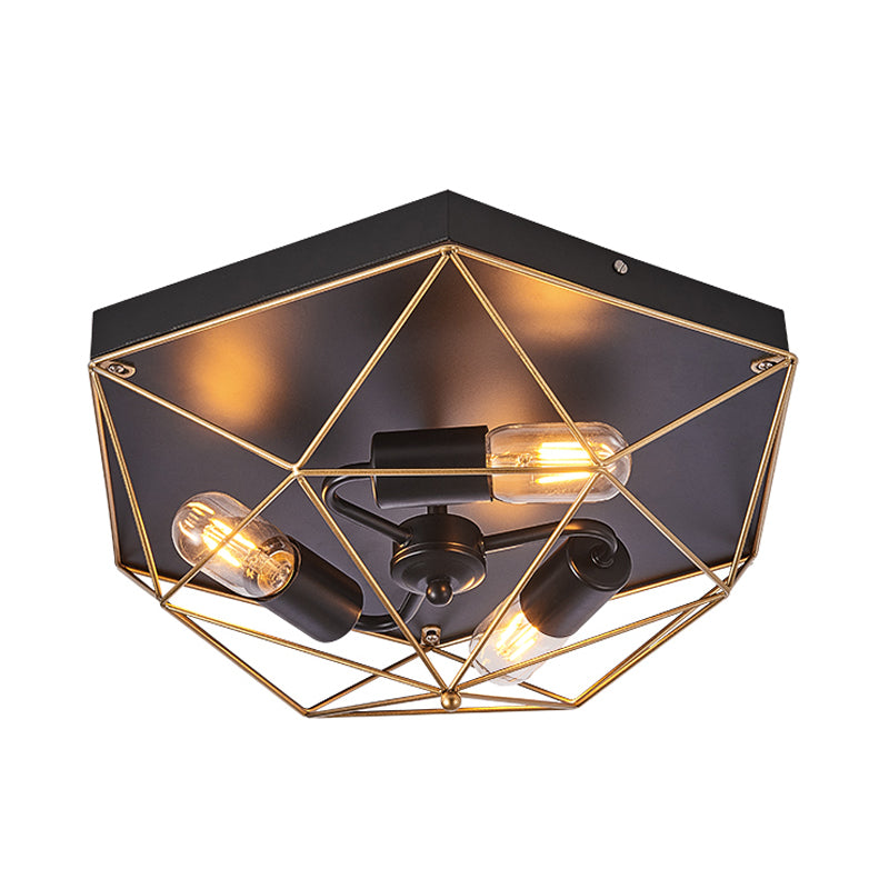 Prism Cage Foyer Ceiling Light Traditional Style Metal 3 Heads Black Flush Mount Lighting Fixture - Clearhalo - 'Ceiling Lights' - 'Close To Ceiling Lights' - 'Close to ceiling' - 'Flush mount' - Lighting' - 1473853