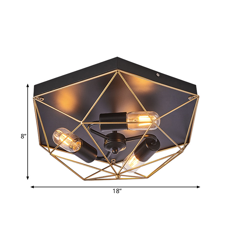 Prism Cage Foyer Ceiling Light Traditional Style Metal 3 Heads Black Flush Mount Lighting Fixture - Clearhalo - 'Ceiling Lights' - 'Close To Ceiling Lights' - 'Close to ceiling' - 'Flush mount' - Lighting' - 1473854