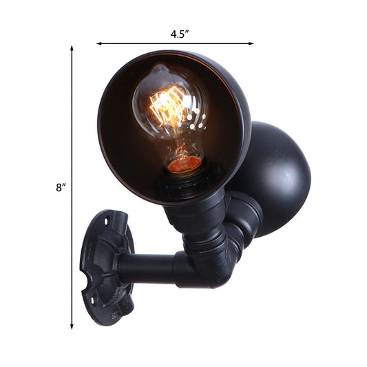 Black 2 Bulbs Wall Light Fixture Industrial Style Metallic Domed Wall Sconce Lamp with Pipe for Corridor Clearhalo 'Art deco wall lights' 'Cast Iron' 'Glass' 'Industrial wall lights' 'Industrial' 'Middle century wall lights' 'Modern' 'Rustic wall lights' 'Tiffany' 'Traditional wall lights' 'Wall Lamps & Sconces' 'Wall Lights' Lighting' 147385