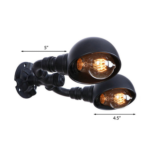Black 2 Bulbs Wall Light Fixture Industrial Style Metallic Domed Wall Sconce Lamp with Pipe for Corridor Clearhalo 'Art deco wall lights' 'Cast Iron' 'Glass' 'Industrial wall lights' 'Industrial' 'Middle century wall lights' 'Modern' 'Rustic wall lights' 'Tiffany' 'Traditional wall lights' 'Wall Lamps & Sconces' 'Wall Lights' Lighting' 147391