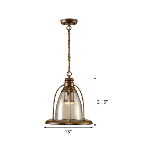 Brass 1-Light Ceiling Pendant Lamp Industrial Clear Glass Bell Hanging Light Fixture with Wire Cage Clearhalo 'Art Deco Pendants' 'Cast Iron' 'Ceiling Lights' 'Ceramic' 'Crystal' 'Industrial Pendants' 'Industrial' 'Metal' 'Middle Century Pendants' 'Pendant Lights' 'Pendants' 'Tiffany' Lighting' 1473921