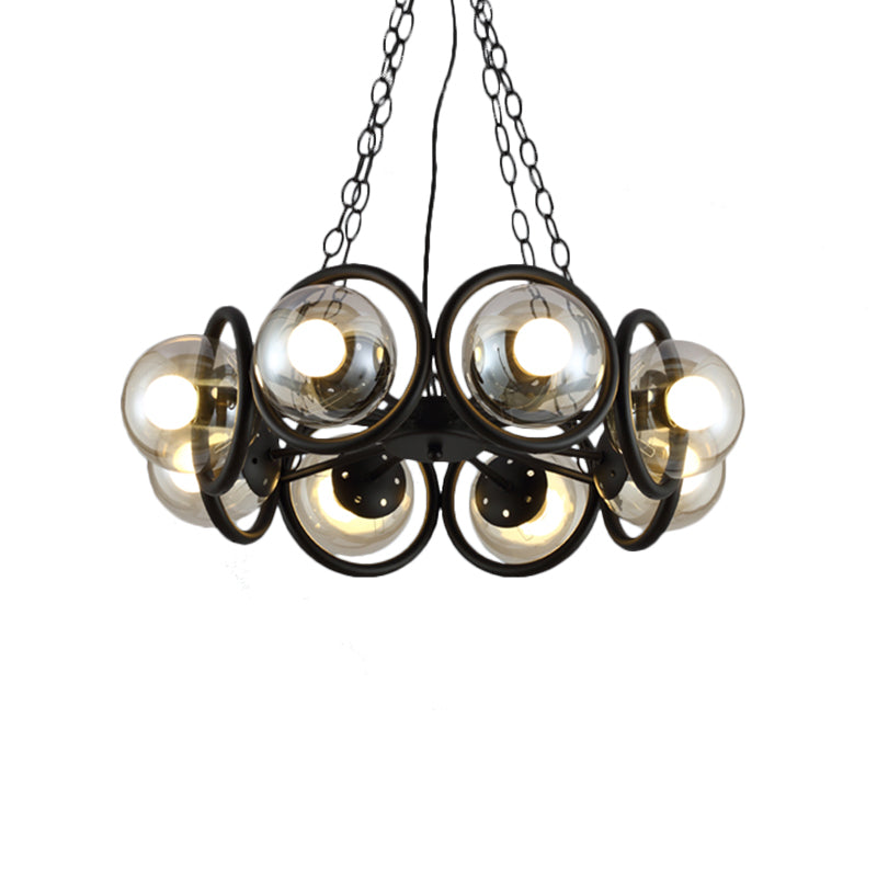 Black 6/8 Bulbs Chandelier Light Industrial Clear Glass Global Pendant Lighting Fixture with Round Cage Clearhalo 'Cast Iron' 'Ceiling Lights' 'Chandeliers' 'Industrial Chandeliers' 'Industrial' 'Metal' 'Middle Century Chandeliers' 'Rustic Chandeliers' 'Tiffany' Lighting' 1473930