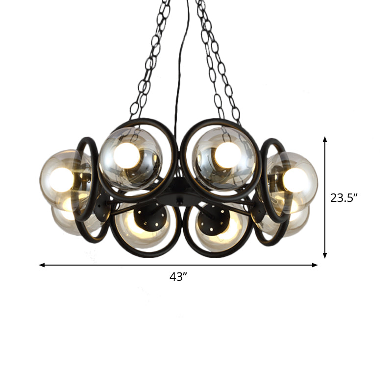 Black 6/8 Bulbs Chandelier Light Industrial Clear Glass Global Pendant Lighting Fixture with Round Cage Clearhalo 'Cast Iron' 'Ceiling Lights' 'Chandeliers' 'Industrial Chandeliers' 'Industrial' 'Metal' 'Middle Century Chandeliers' 'Rustic Chandeliers' 'Tiffany' Lighting' 1473931