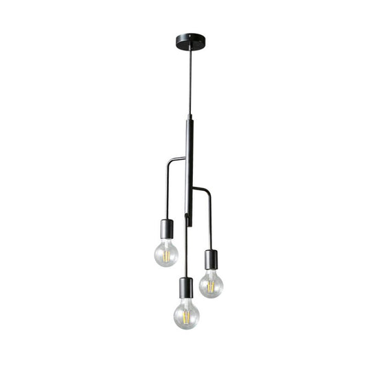 Iron Black Chandelier Pendant Light Bare Bulb 3 Heads Industrial Hanging Lamp for Living Room Clearhalo 'Cast Iron' 'Ceiling Lights' 'Chandeliers' 'Industrial Chandeliers' 'Industrial' 'Metal' 'Middle Century Chandeliers' 'Rustic Chandeliers' 'Tiffany' Lighting' 1473934