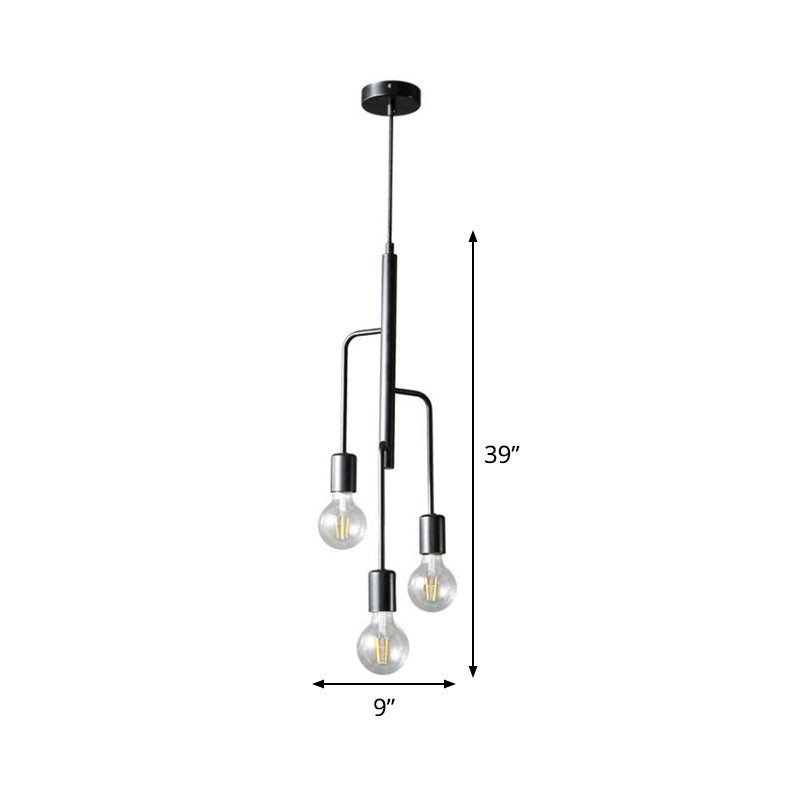 Iron Black Chandelier Pendant Light Bare Bulb 3 Heads Industrial Hanging Lamp for Living Room Clearhalo 'Cast Iron' 'Ceiling Lights' 'Chandeliers' 'Industrial Chandeliers' 'Industrial' 'Metal' 'Middle Century Chandeliers' 'Rustic Chandeliers' 'Tiffany' Lighting' 1473936