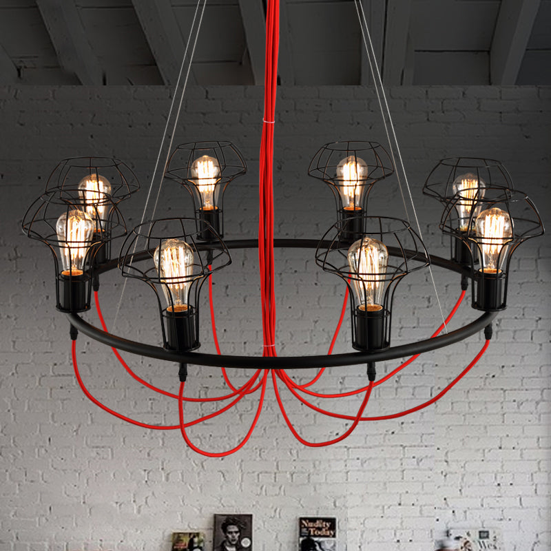 Iron Mushroom Cage Chandelier Light Industrial 8 Heads Restaurant Hanging Pendant Lamp in Black Black Clearhalo 'Cast Iron' 'Ceiling Lights' 'Chandeliers' 'Industrial Chandeliers' 'Industrial' 'Metal' 'Middle Century Chandeliers' 'Rustic Chandeliers' 'Tiffany' Lighting' 1473937