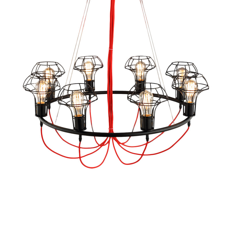 Iron Mushroom Cage Chandelier Light Industrial 8 Heads Restaurant Hanging Pendant Lamp in Black Clearhalo 'Cast Iron' 'Ceiling Lights' 'Chandeliers' 'Industrial Chandeliers' 'Industrial' 'Metal' 'Middle Century Chandeliers' 'Rustic Chandeliers' 'Tiffany' Lighting' 1473939