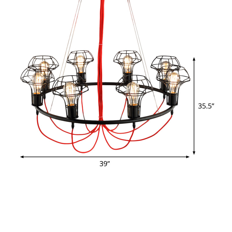 Iron Mushroom Cage Chandelier Light Industrial 8 Heads Restaurant Hanging Pendant Lamp in Black Clearhalo 'Cast Iron' 'Ceiling Lights' 'Chandeliers' 'Industrial Chandeliers' 'Industrial' 'Metal' 'Middle Century Chandeliers' 'Rustic Chandeliers' 'Tiffany' Lighting' 1473941