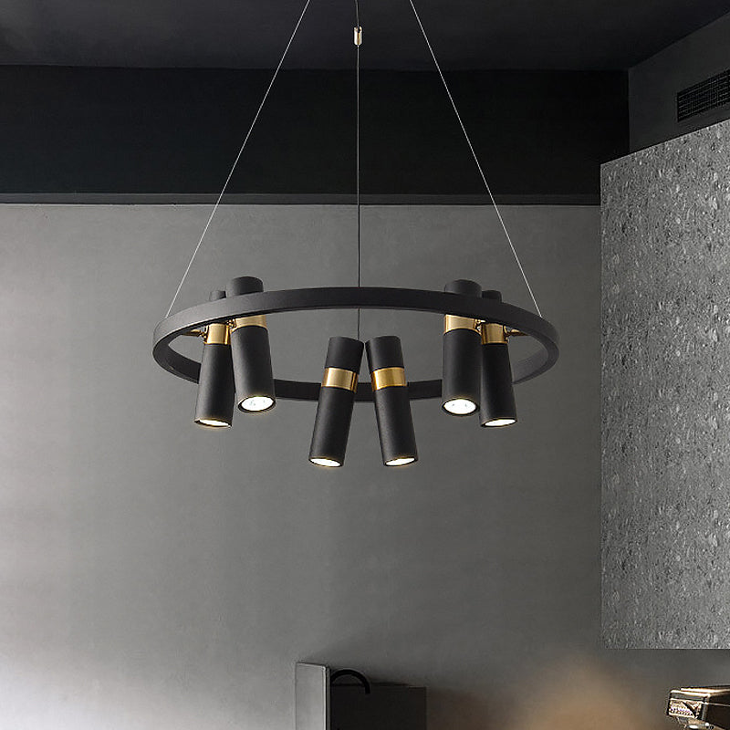 Metal Pipe Pendant Chandelier Factory 6/9 Heads Bedroom Hanging Ceiling Light in Black with Round Design Clearhalo 'Cast Iron' 'Ceiling Lights' 'Chandeliers' 'Industrial Chandeliers' 'Industrial' 'Metal' 'Middle Century Chandeliers' 'Rustic Chandeliers' 'Tiffany' Lighting' 1473952