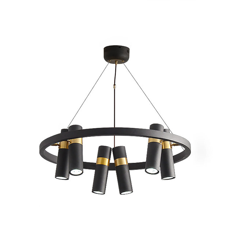 Metal Pipe Pendant Chandelier Factory 6/9 Heads Bedroom Hanging Ceiling Light in Black with Round Design Clearhalo 'Cast Iron' 'Ceiling Lights' 'Chandeliers' 'Industrial Chandeliers' 'Industrial' 'Metal' 'Middle Century Chandeliers' 'Rustic Chandeliers' 'Tiffany' Lighting' 1473954