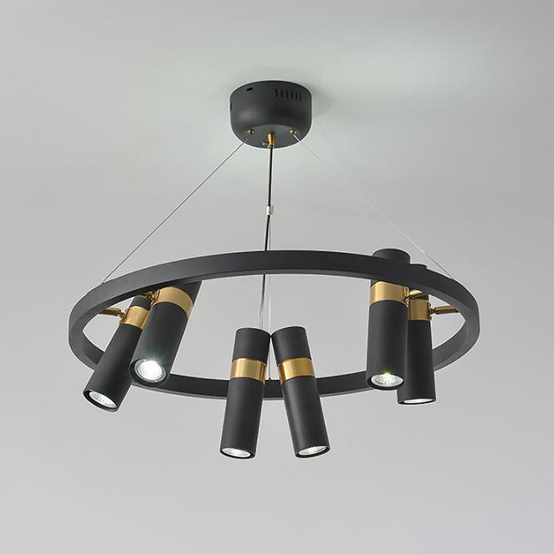 Metal Pipe Pendant Chandelier Factory 6/9 Heads Bedroom Hanging Ceiling Light in Black with Round Design Clearhalo 'Cast Iron' 'Ceiling Lights' 'Chandeliers' 'Industrial Chandeliers' 'Industrial' 'Metal' 'Middle Century Chandeliers' 'Rustic Chandeliers' 'Tiffany' Lighting' 1473955