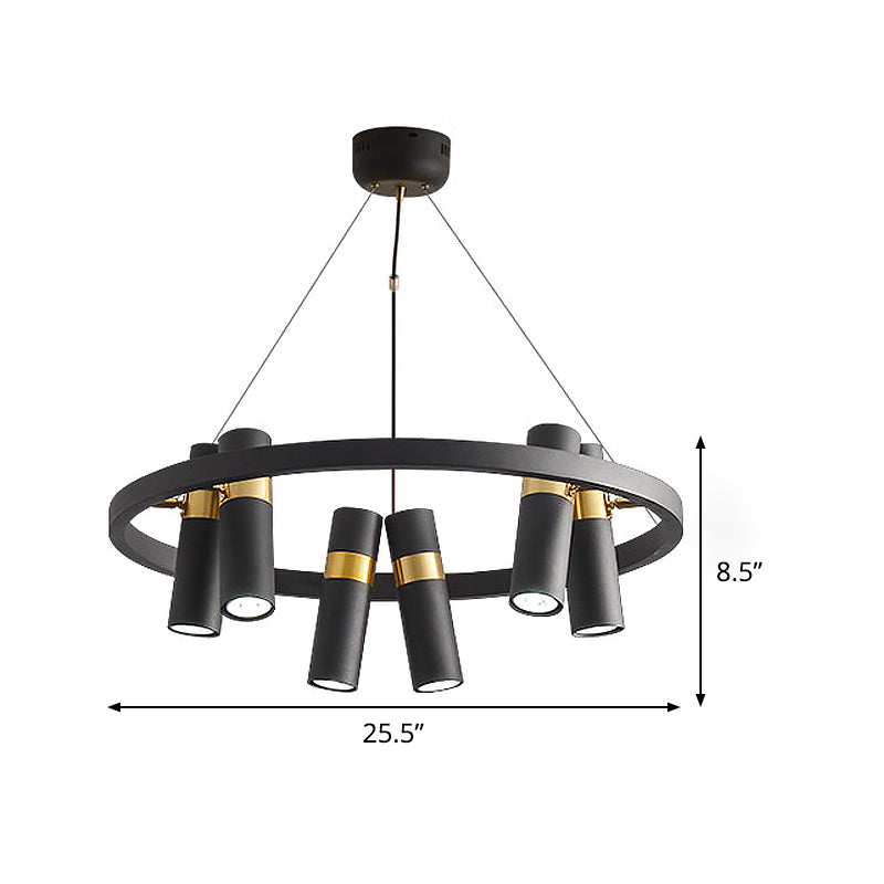 Metal Pipe Pendant Chandelier Factory 6/9 Heads Bedroom Hanging Ceiling Light in Black with Round Design Clearhalo 'Cast Iron' 'Ceiling Lights' 'Chandeliers' 'Industrial Chandeliers' 'Industrial' 'Metal' 'Middle Century Chandeliers' 'Rustic Chandeliers' 'Tiffany' Lighting' 1473956