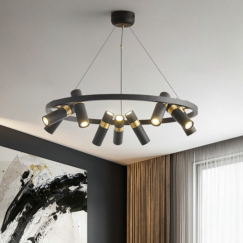Metal Pipe Pendant Chandelier Factory 6/9 Heads Bedroom Hanging Ceiling Light in Black with Round Design 9 Black Clearhalo 'Cast Iron' 'Ceiling Lights' 'Chandeliers' 'Industrial Chandeliers' 'Industrial' 'Metal' 'Middle Century Chandeliers' 'Rustic Chandeliers' 'Tiffany' Lighting' 1473958