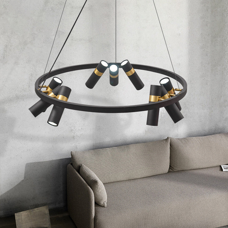 Metal Pipe Pendant Chandelier Factory 6/9 Heads Bedroom Hanging Ceiling Light in Black with Round Design Clearhalo 'Cast Iron' 'Ceiling Lights' 'Chandeliers' 'Industrial Chandeliers' 'Industrial' 'Metal' 'Middle Century Chandeliers' 'Rustic Chandeliers' 'Tiffany' Lighting' 1473959