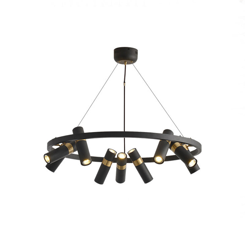 Metal Pipe Pendant Chandelier Factory 6/9 Heads Bedroom Hanging Ceiling Light in Black with Round Design Clearhalo 'Cast Iron' 'Ceiling Lights' 'Chandeliers' 'Industrial Chandeliers' 'Industrial' 'Metal' 'Middle Century Chandeliers' 'Rustic Chandeliers' 'Tiffany' Lighting' 1473960
