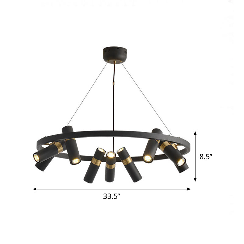 Metal Pipe Pendant Chandelier Factory 6/9 Heads Bedroom Hanging Ceiling Light in Black with Round Design Clearhalo 'Cast Iron' 'Ceiling Lights' 'Chandeliers' 'Industrial Chandeliers' 'Industrial' 'Metal' 'Middle Century Chandeliers' 'Rustic Chandeliers' 'Tiffany' Lighting' 1473961