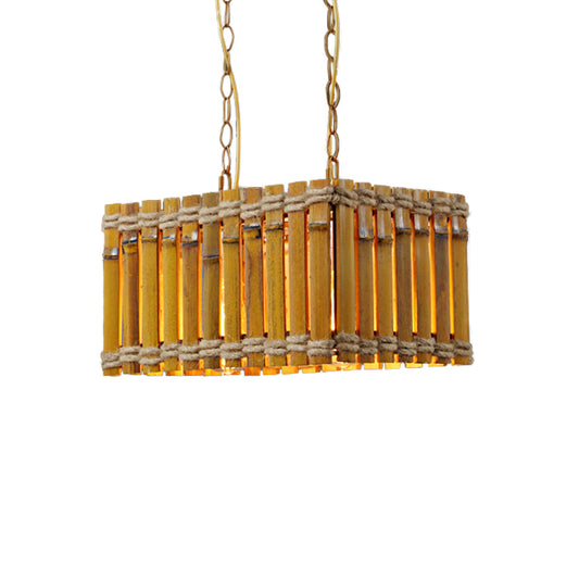 Bamboo Yellow Chandelier Lighting Rectangle 2 Bulbs Industrial Style Ceiling Hang Fixture with Rope Clearhalo 'Ceiling Lights' 'Chandeliers' 'Industrial Chandeliers' 'Industrial' 'Middle Century Chandeliers' 'Tiffany' Lighting' 1473980